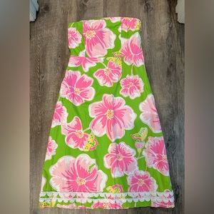 Lily Pulitzer pink and green floral strapless dress size 6.